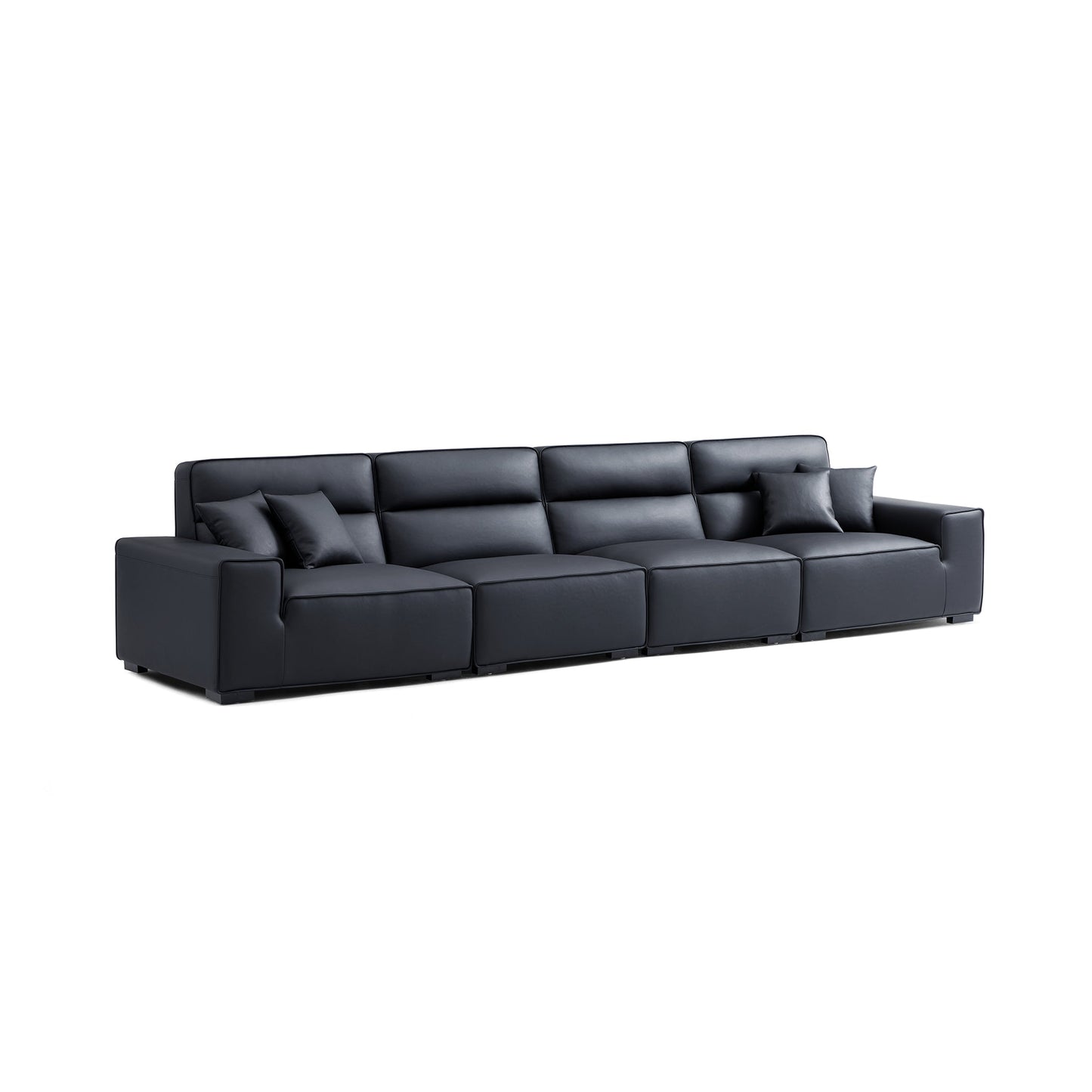 Domus High Back Modular Leather Sofa-Black-165.4"