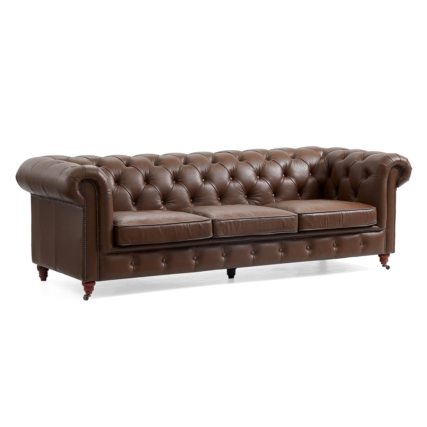 Durango Chesterfield Top Grain Leather Tufted Sofa-Brown