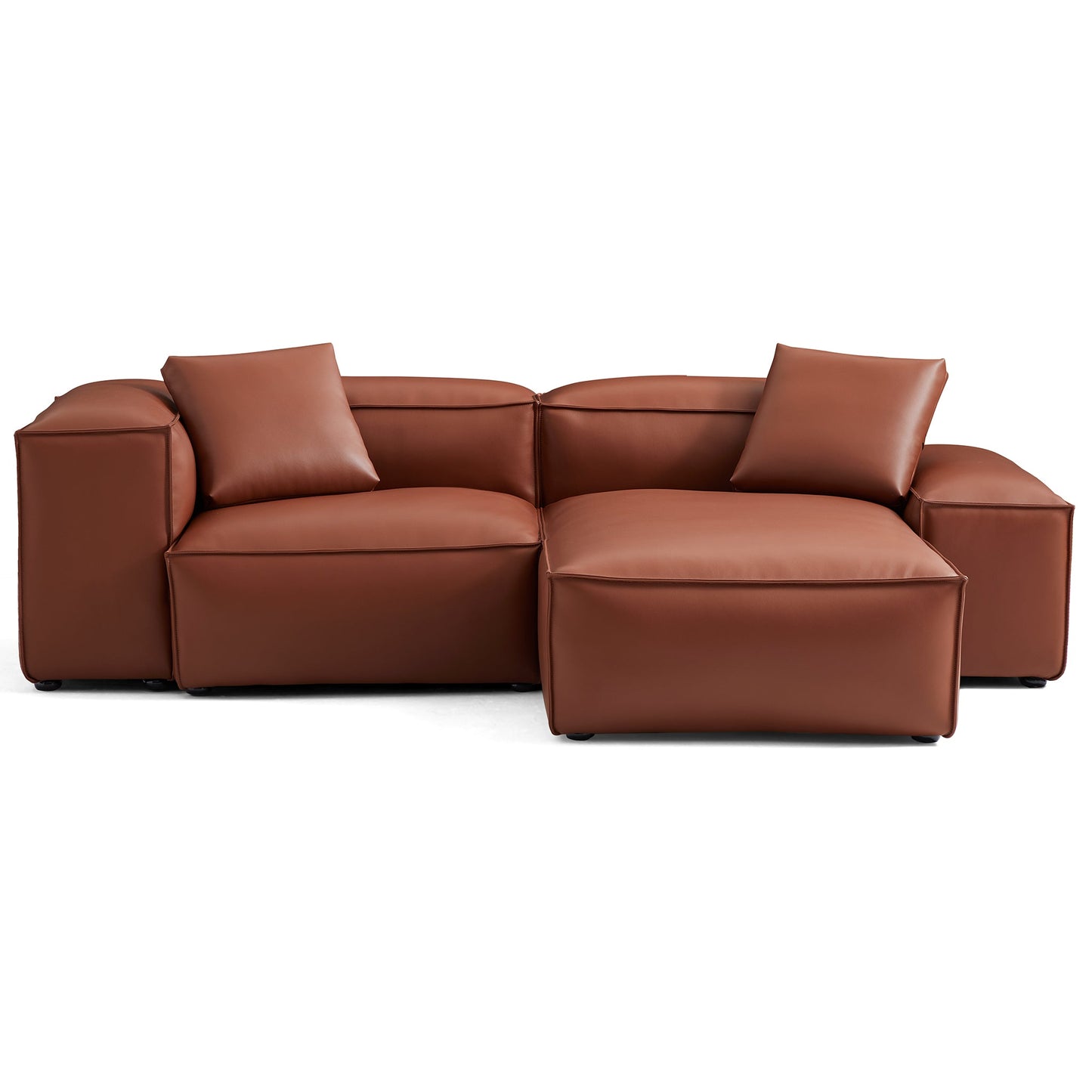 Cube Modular Brown Genuine Leather Sectional-Brown-105.5"-Low & High