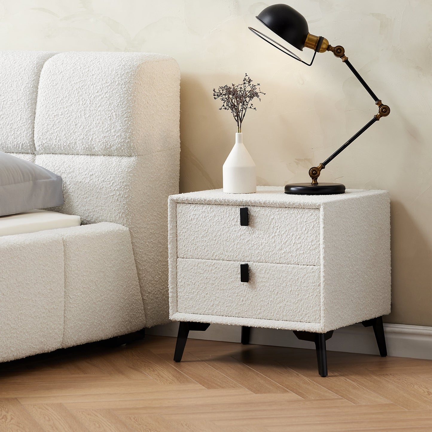 Cushy Boucle Fabric Nightstand-19.7"