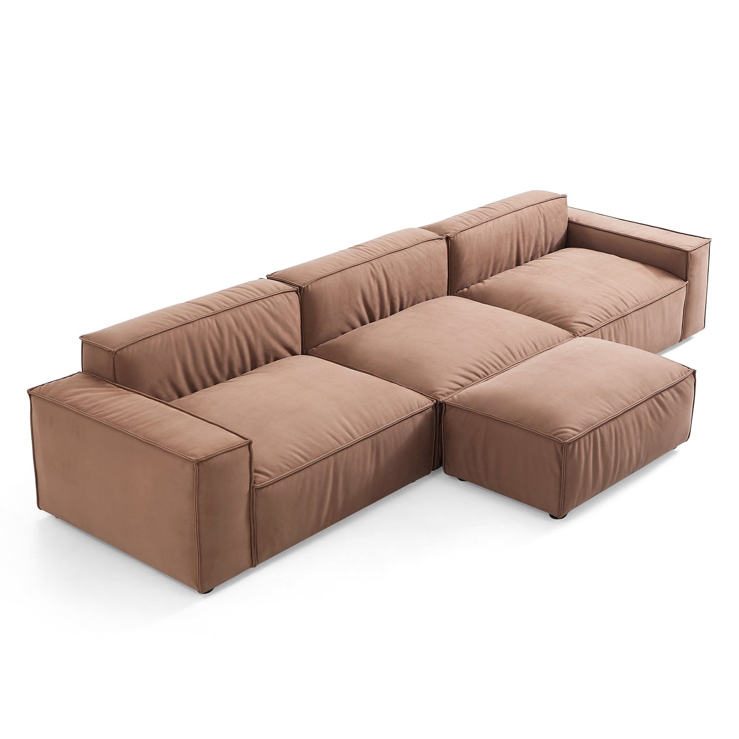 Luxury Minimalist Brown Fabric Sofa and Ottoman-Brown-140.2″