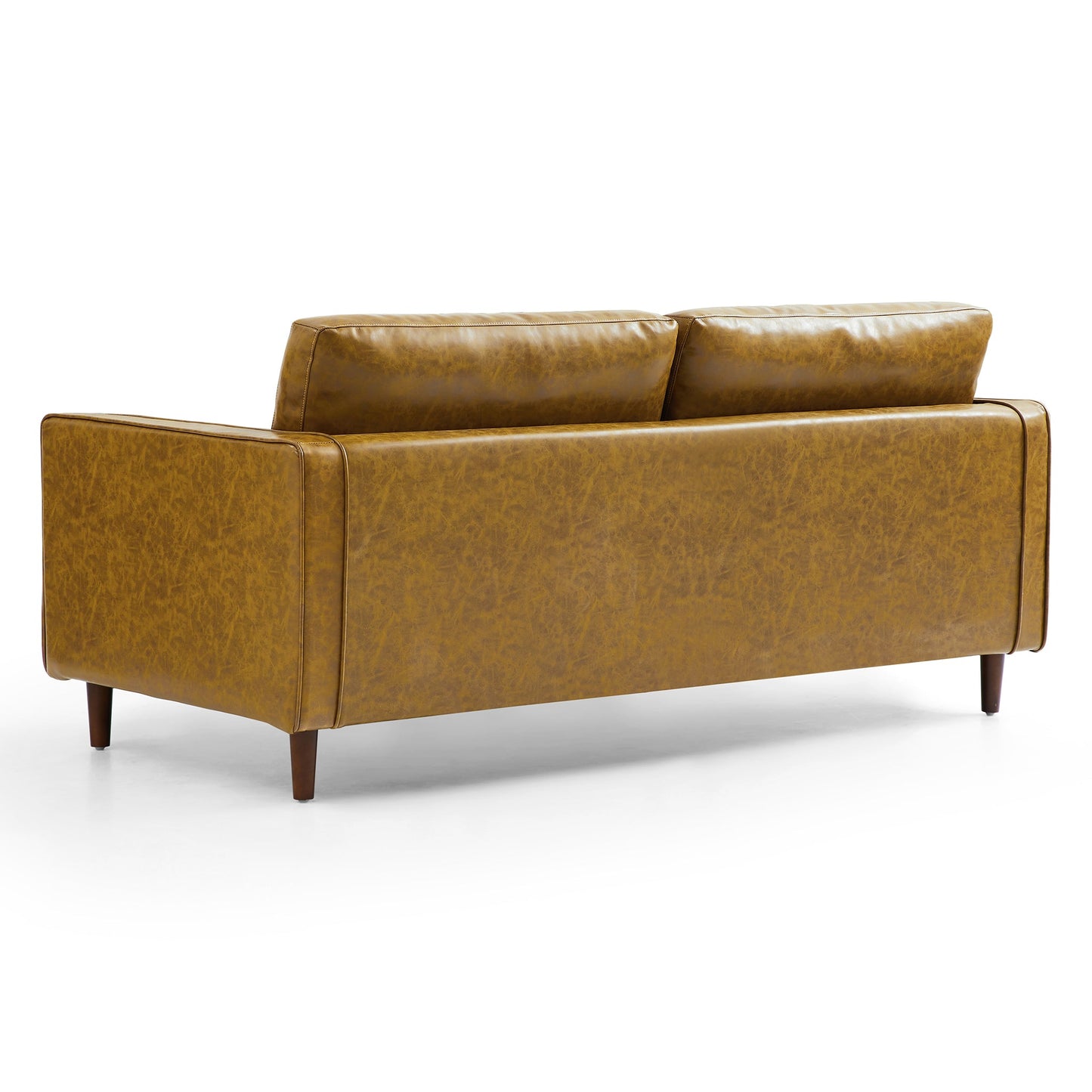 Mid-Century Modern Retro Tan Leather Loveseat-Tan-86.6″