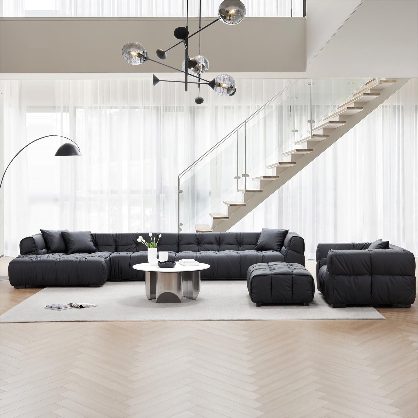 Boba Black Leathaire Sectional Set-Black