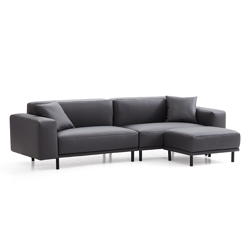 Noble Dark Gray Leather Sofa with Ottoman-Dark Gray