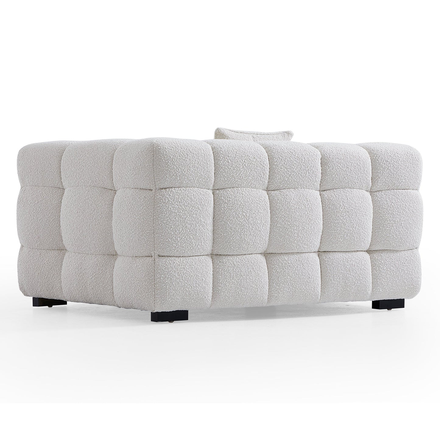 Cushy Cream Boucle Fabric Tufted Armchair-White