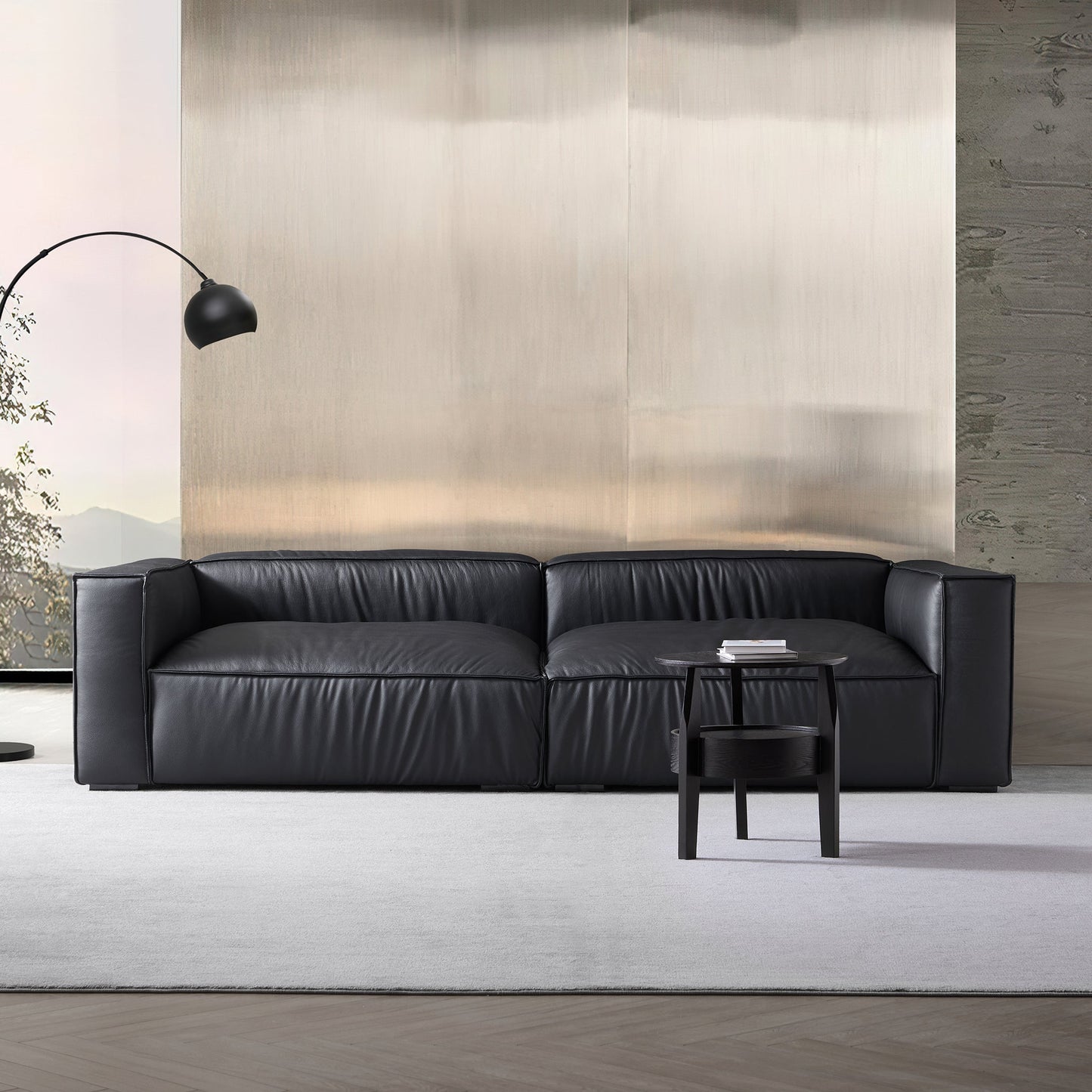 Luxury Minimalist Black Leather Daybed Sofa-Black