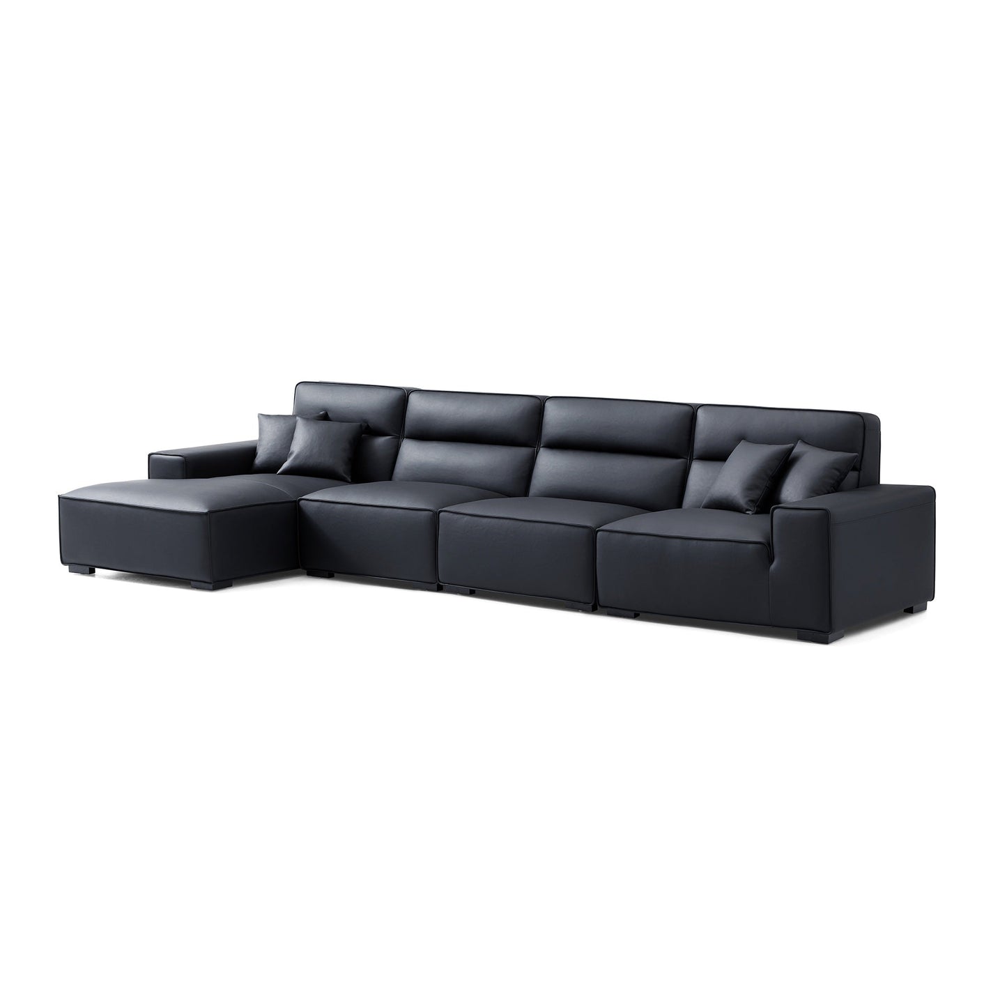 Domus High Back Modular Leather Sectional-Black-160.6"-Facing Left