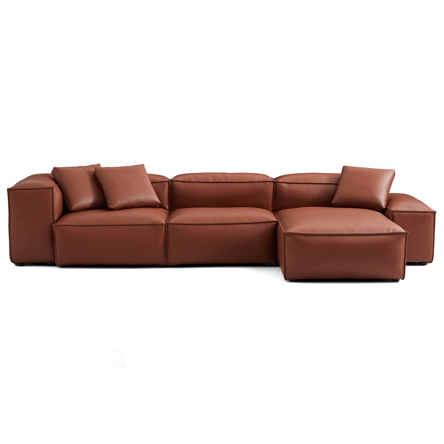 Cube Modular Brown Genuine Leather Sectional-Brown-142.9"-Low & High