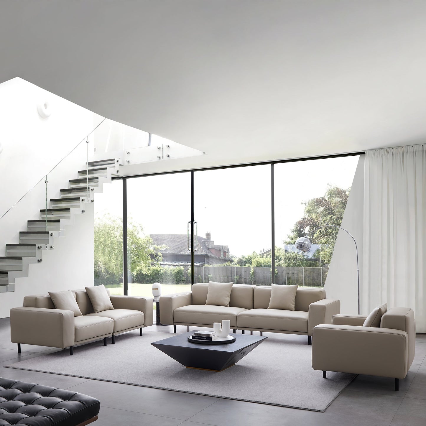 Noble Beige Leather Sofa Set-Beige