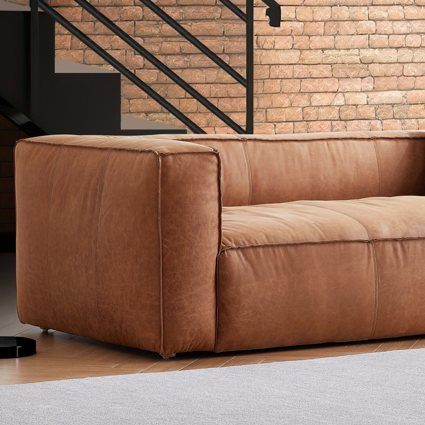 Rusty Tan Genuine Leather Tuxedo Sofa-Tan