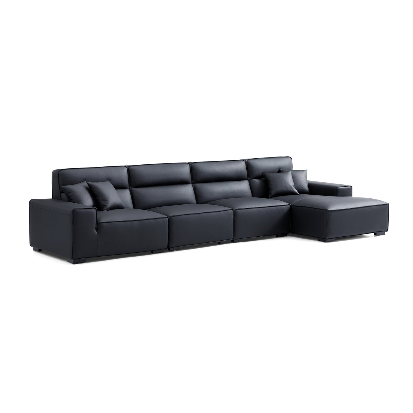 Domus High Back Modular Leather Sectional-Black-160.6"-Facing Right