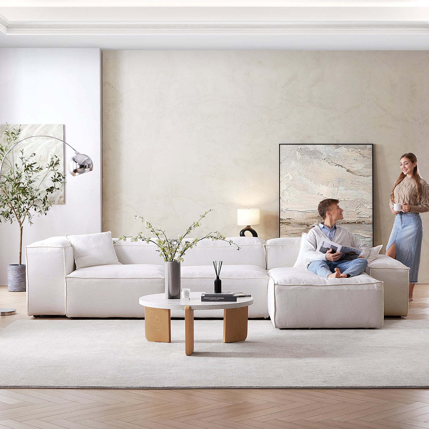 Freedom Modular White Sectional Sofa-White