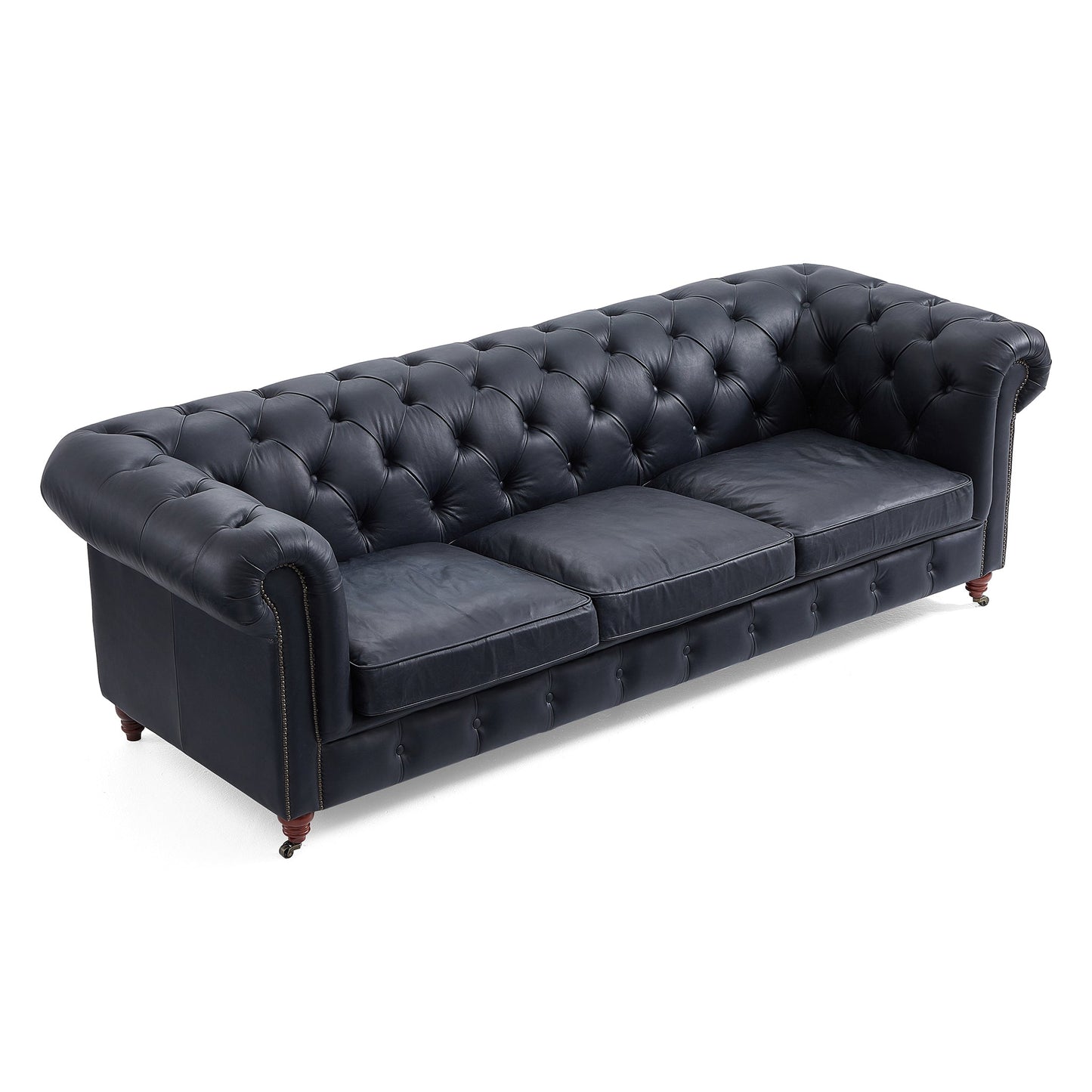 Durango Chesterfield Top Grain Leather Tufted Sofa-Black