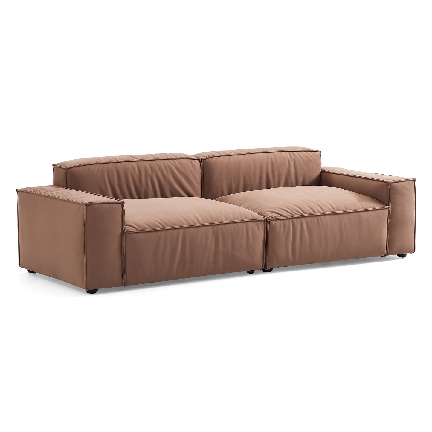 Luxury Minimalist Brown Fabric Sofa Set-Brown-100.8″