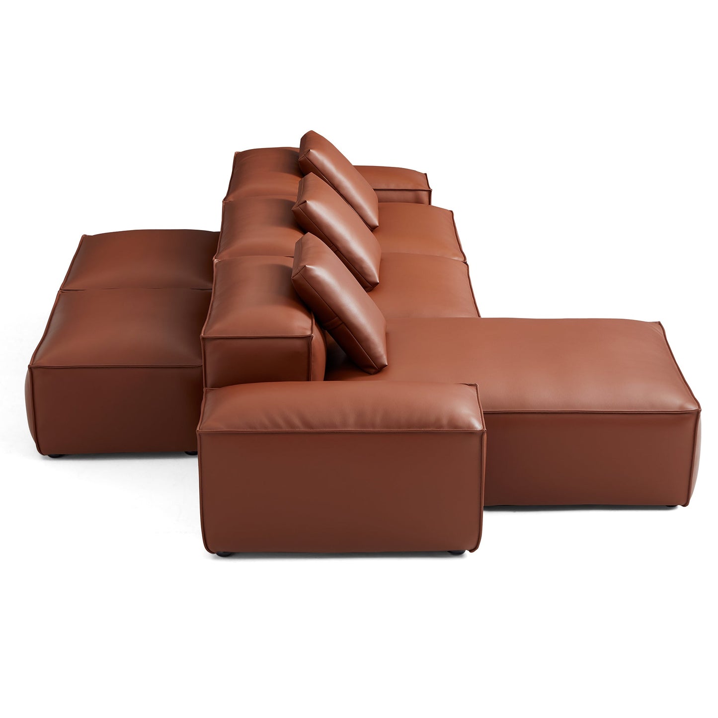 Cube Modular Brown Genuine Leather Double Sided Sectional-Brown-142.9"-Low