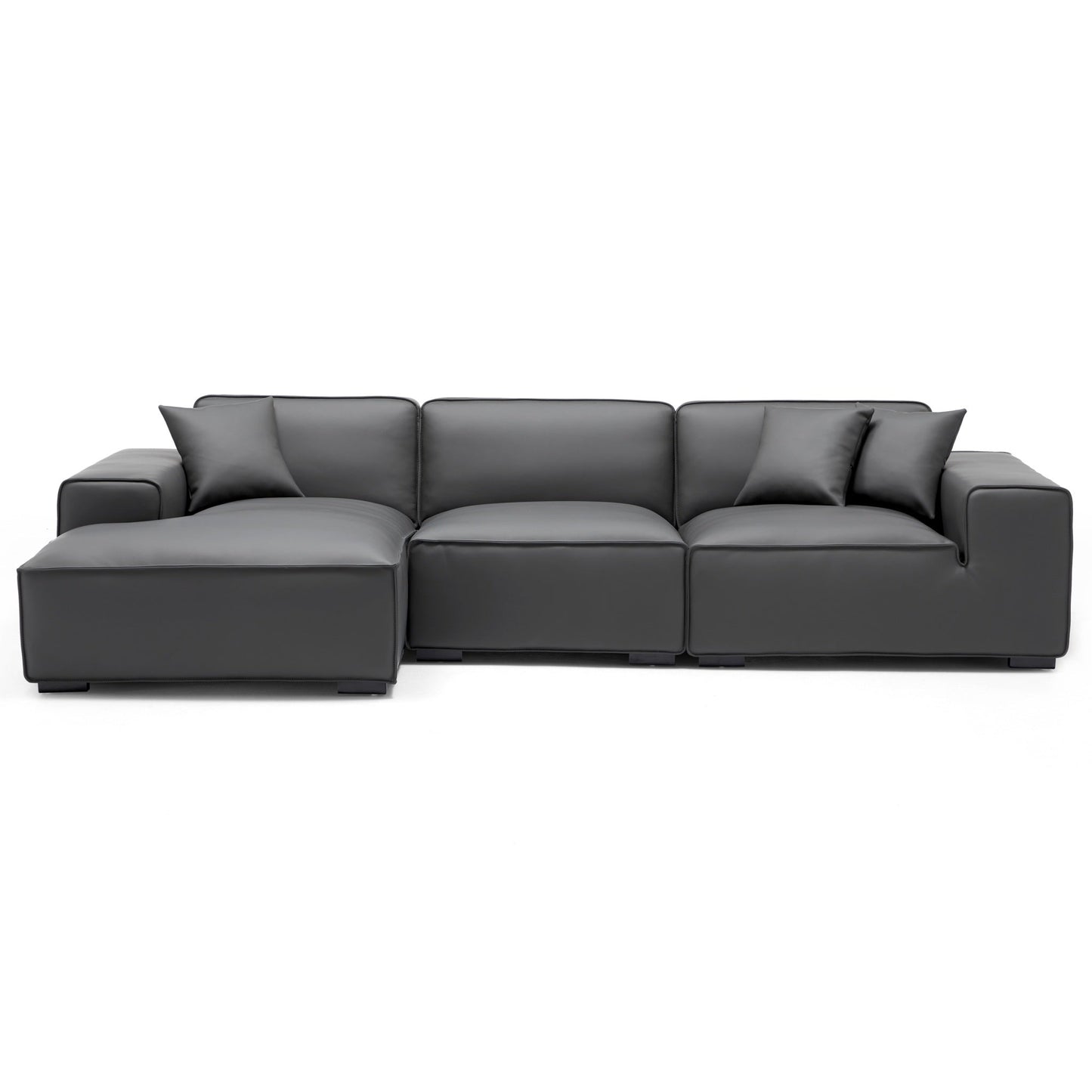 Domus Modular Beige Leather Sectional Sofa-Dark Gray-126.0"-Facing Left
