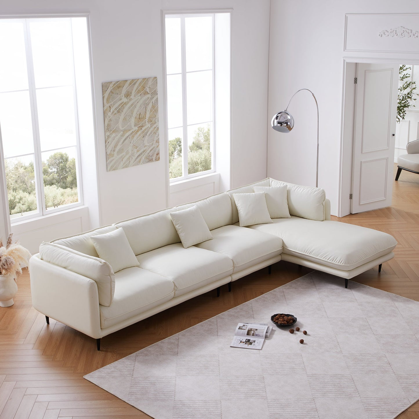 Vanilla White Leather Sectional-White