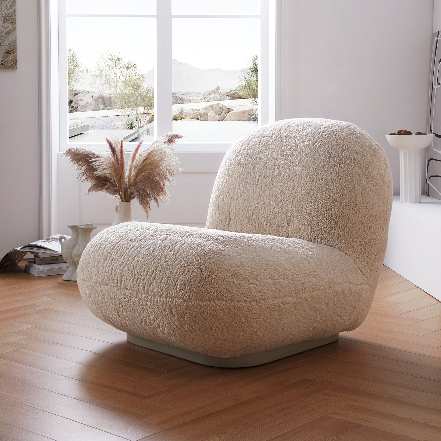 Puff Gray Accent Chair-Beige