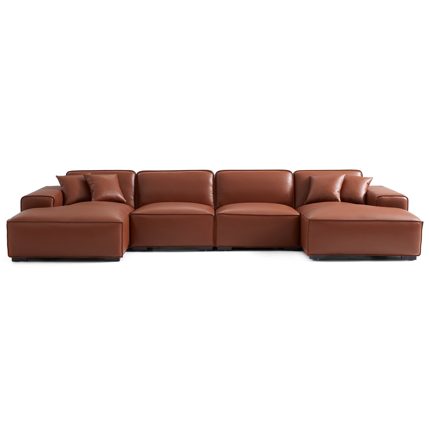 Domus Modular Beige Leather Double Chaise Sectional-Brown-157.5″