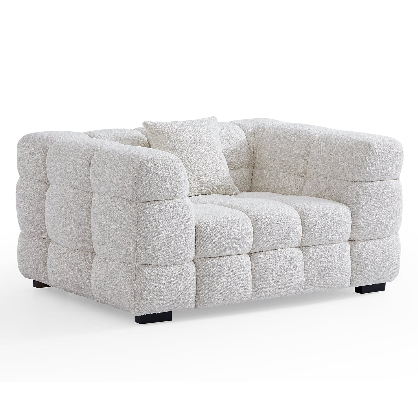 Cushy Cream Boucle Fabric Tufted Sofa Set-White