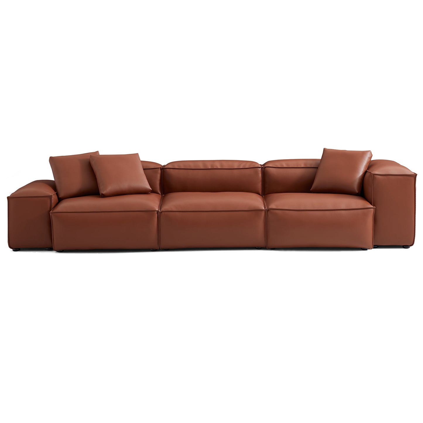 Cube Modular Brown Genuine Leather Sofa-Brown-142.9"-Low & High