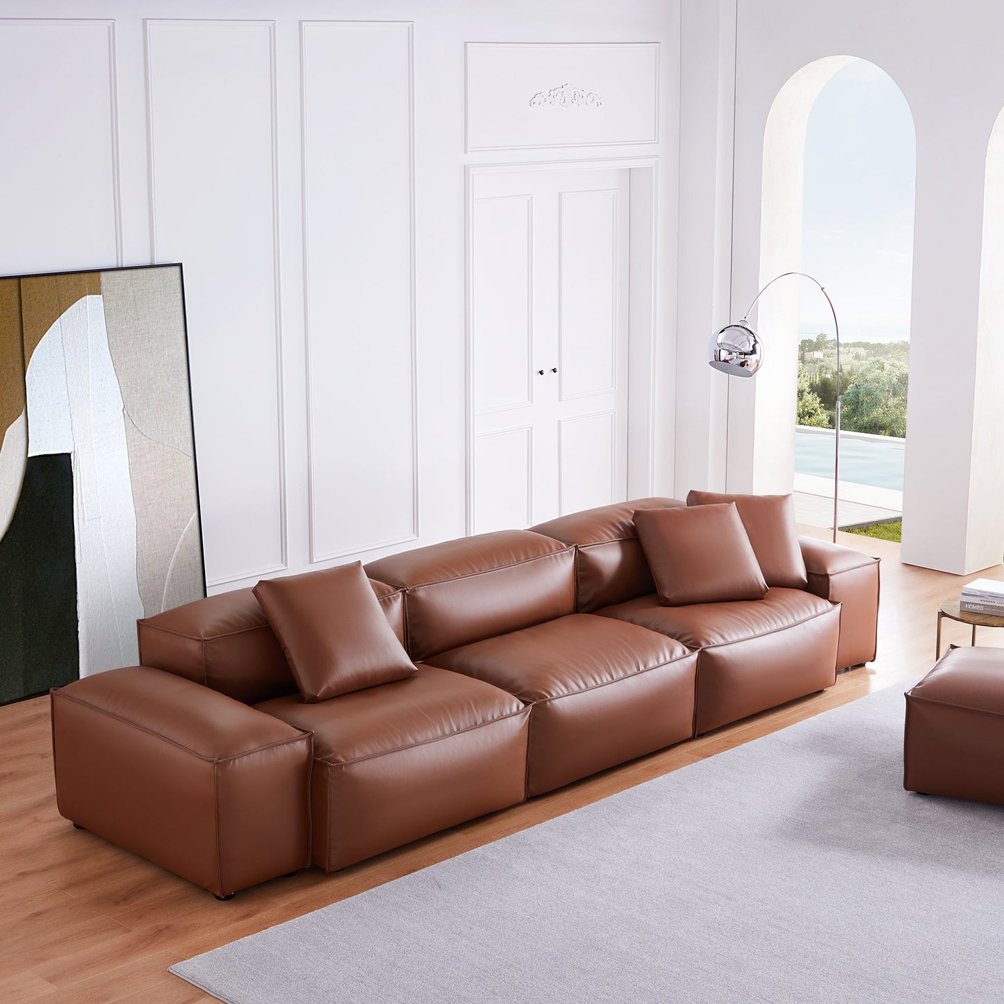 Flex Modular Brown Genuine Leather Sofa-Brown