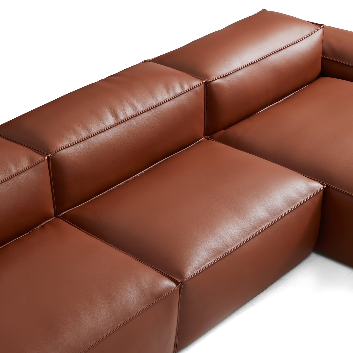 Cube Modular Brown Genuine Leather Sectional-Brown