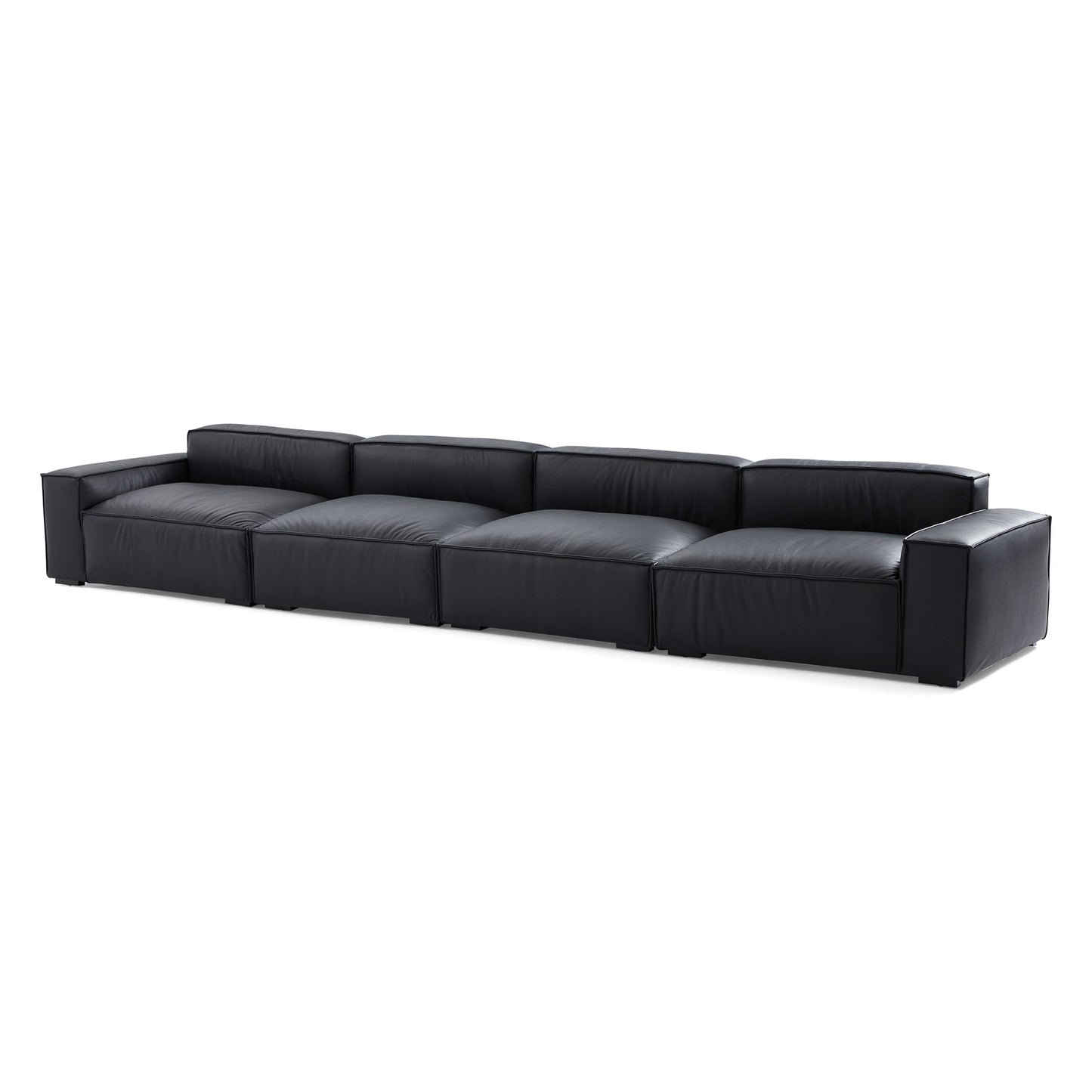 Luxury Minimalist Black Leather Sofa-Black-179.5"
