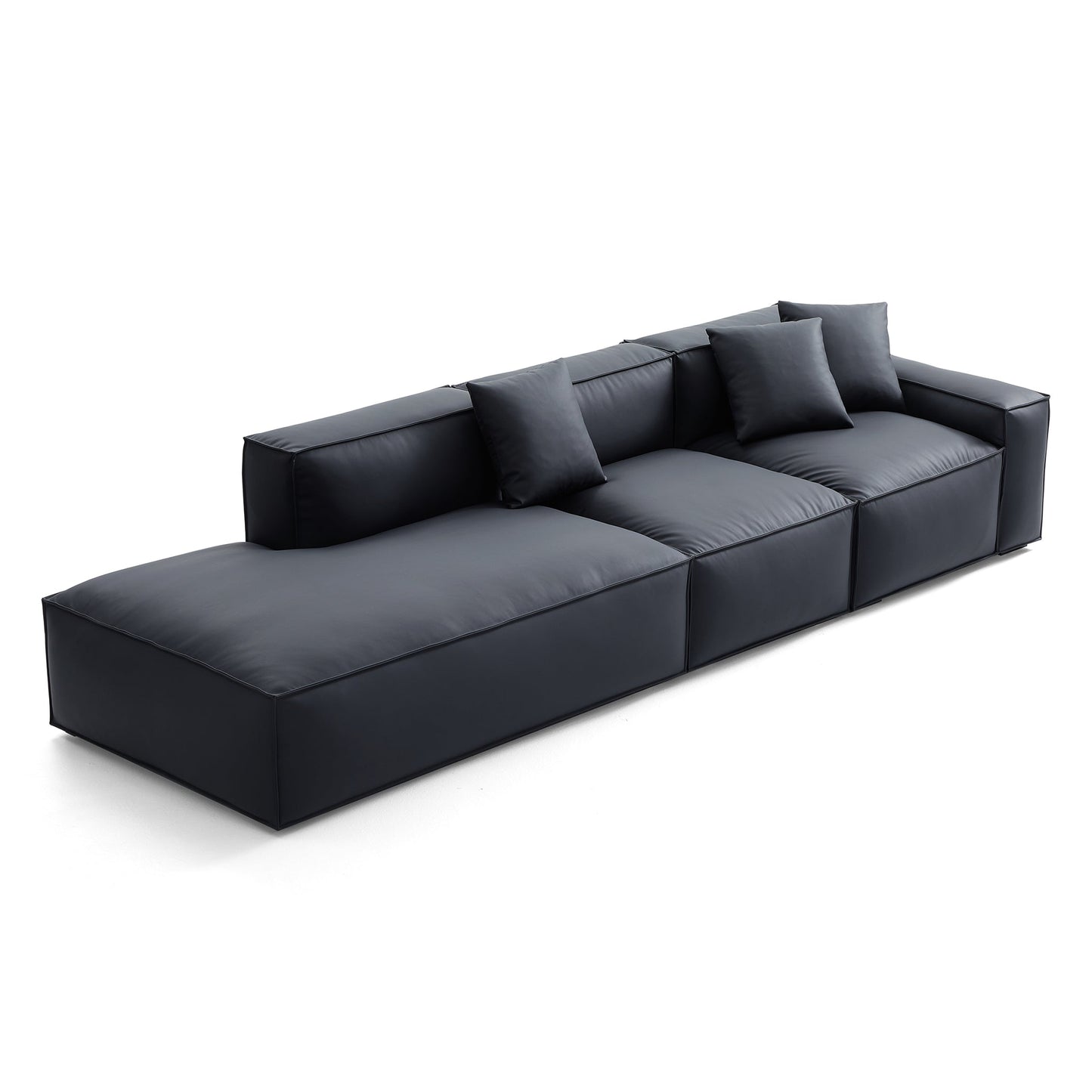 Geometry Minimalist Black Leather Sofa-Black