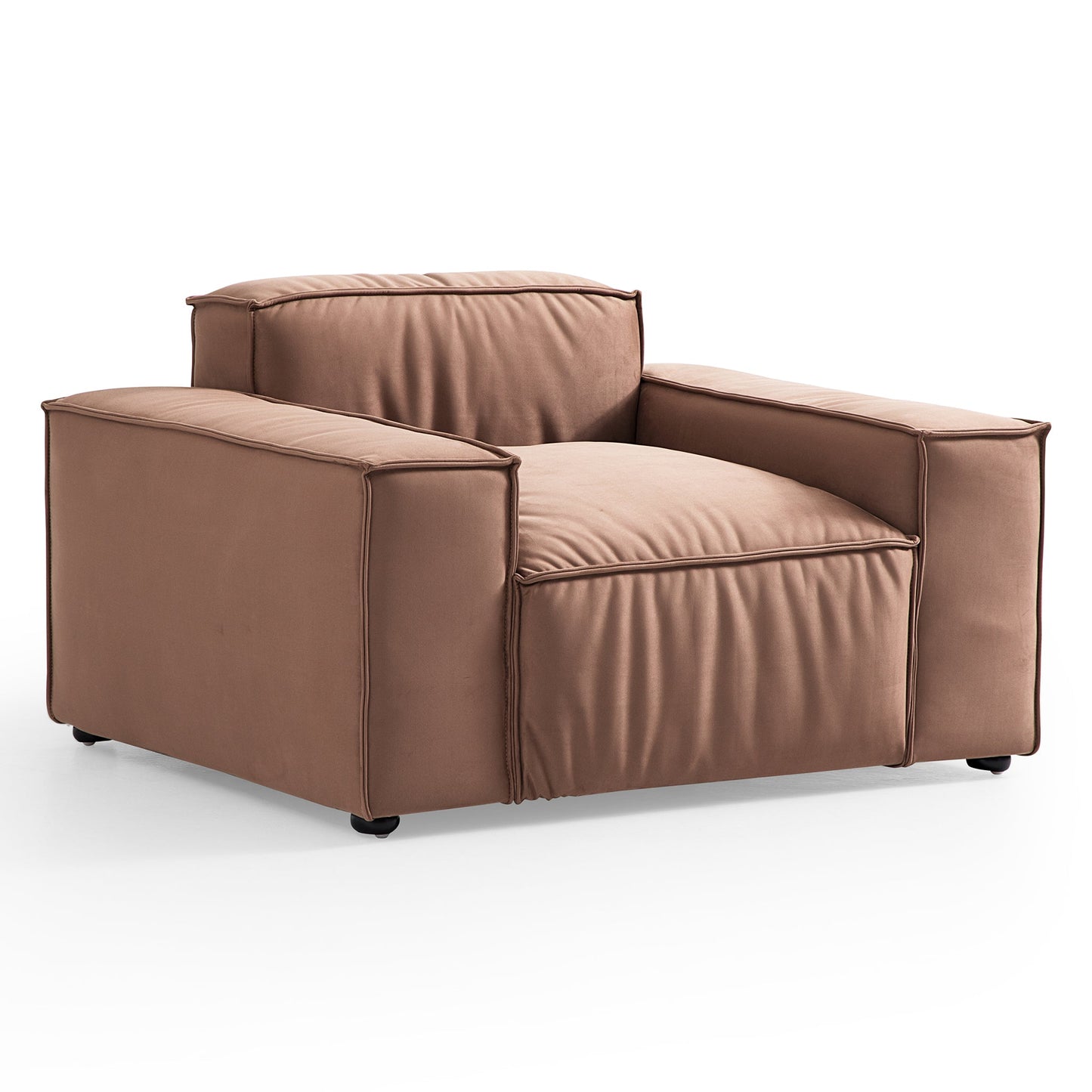 Luxury Minimalist Brown Fabric Armchair-Brown