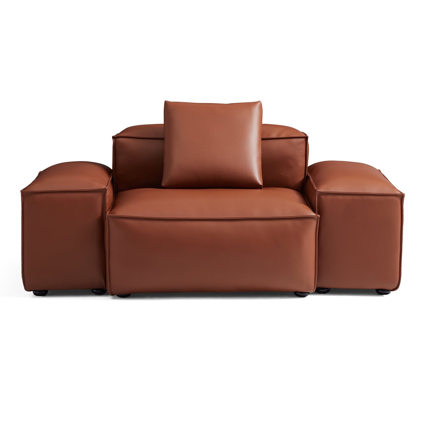Cube Modular Brown Genuine Leather Armchair-Brown-68.1"-Low