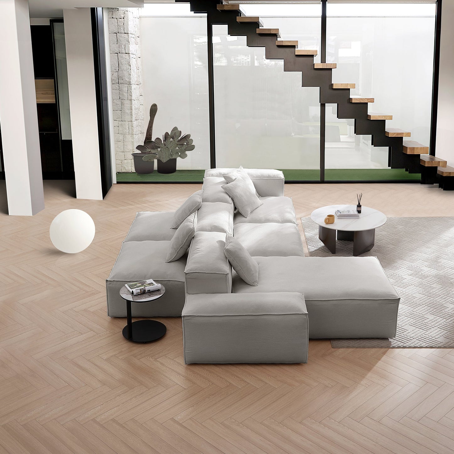 Freedom Modular White Double Sided Sectional Sofa-Gray