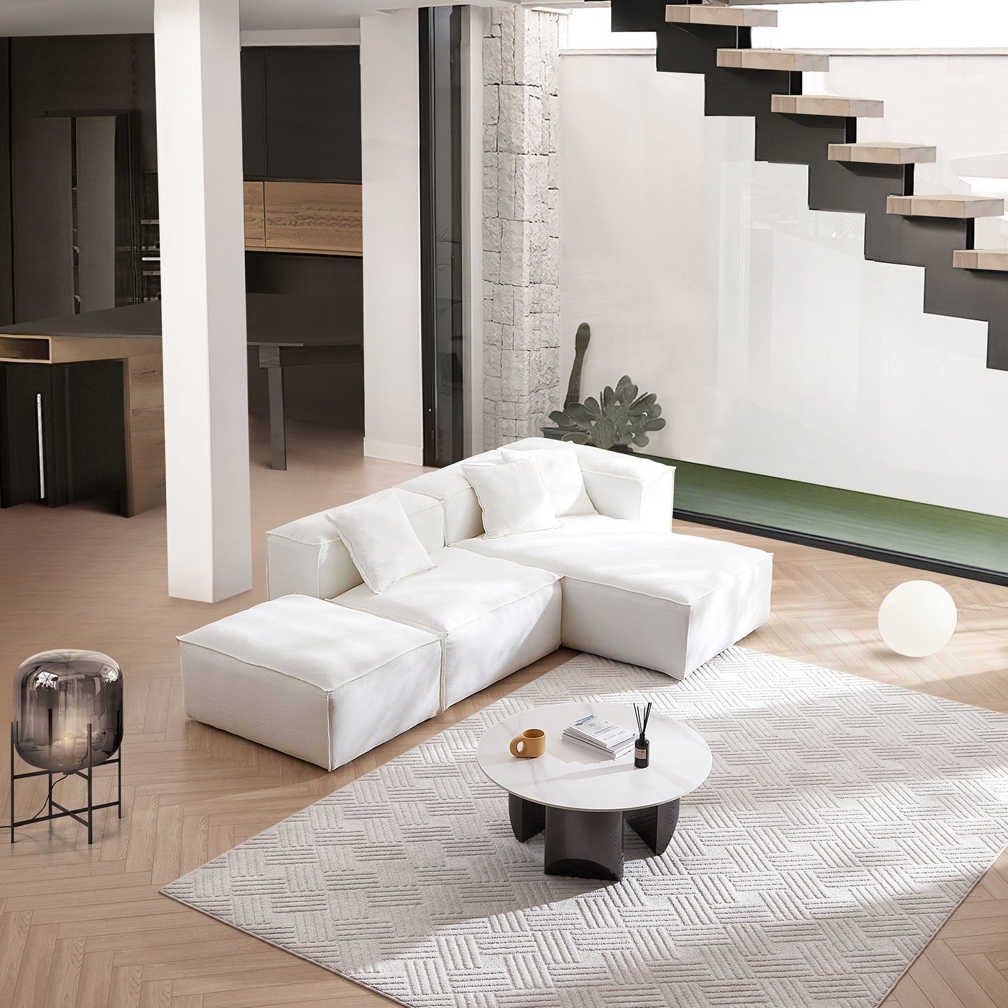 Freedom Modular Khaki Sectional Sofa-White