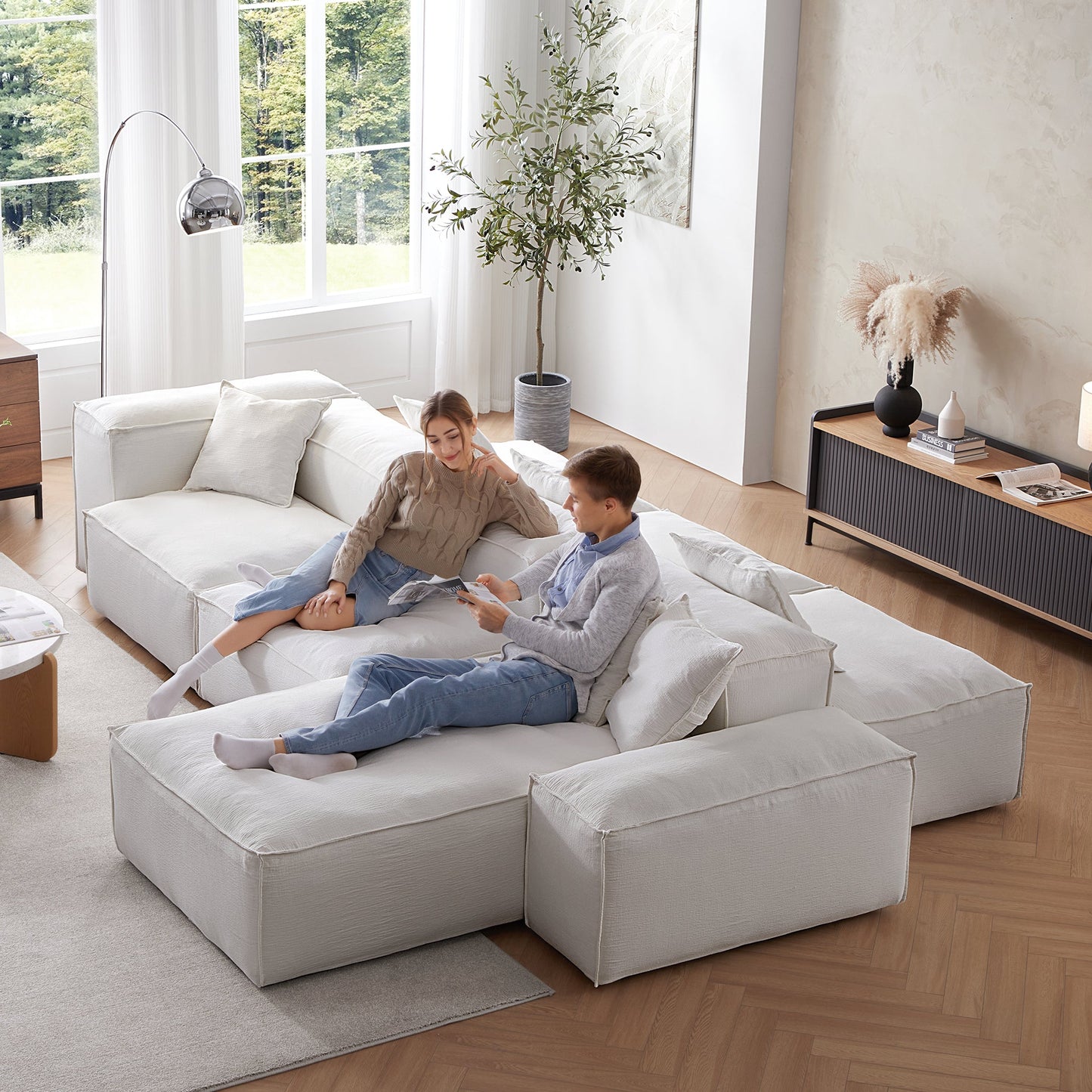 Freedom Modular White Double Sided Sectional Sofa-White