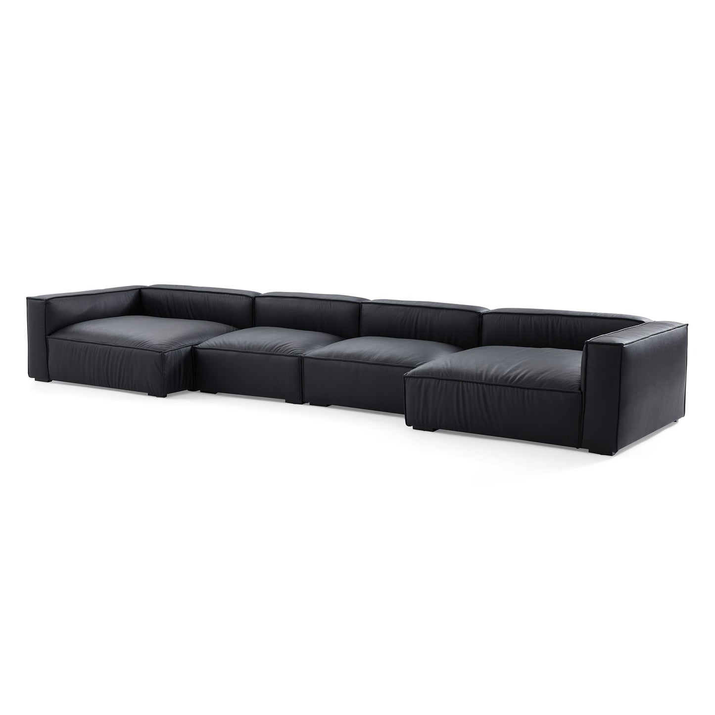 Luxury Minimalist Black Leather U Shaped Sectional Sofa-Black-190.6"