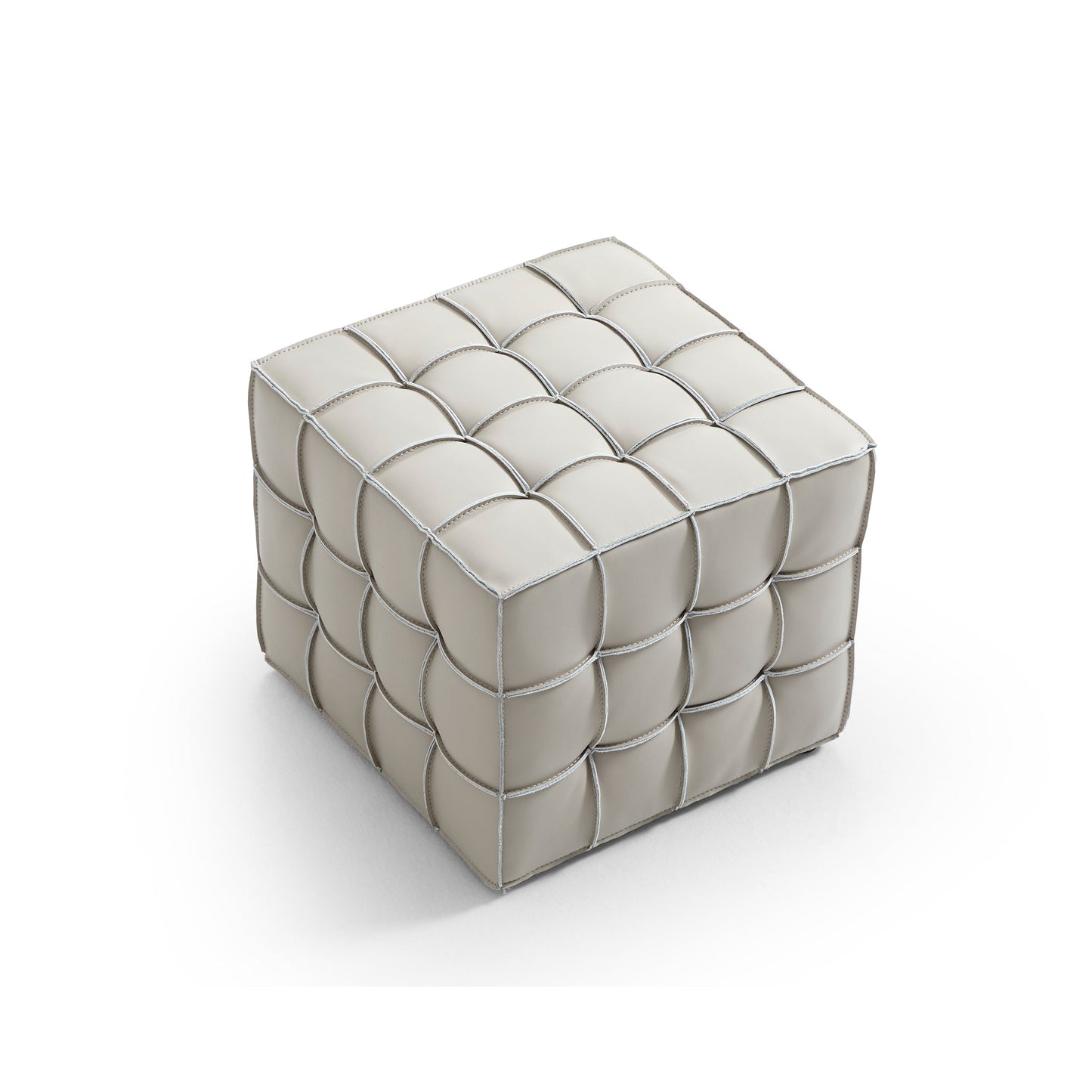 Monarch Leather Tufted Cube Pouf-Beige