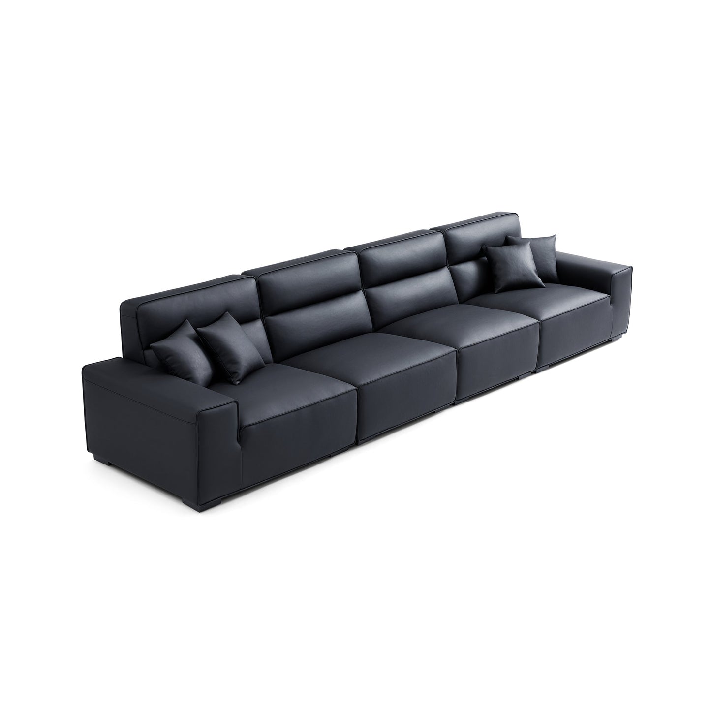 Domus High Back Modular Leather Sofa-Black-165.4"