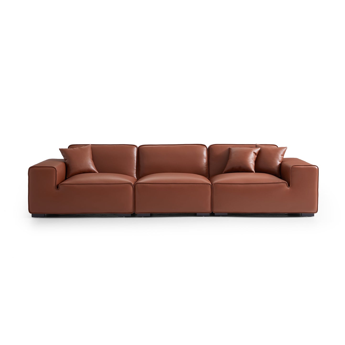 Domus Modular Black Leather Sofa-Brown-129.9″