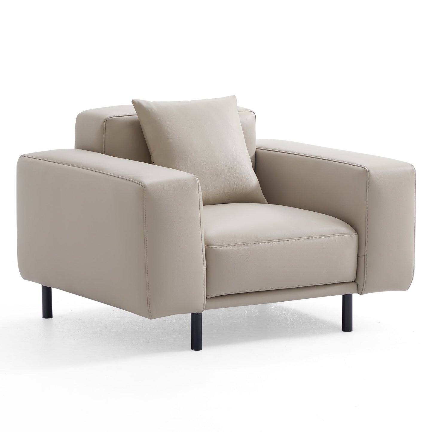 Noble Dark Gray Leather Armchair-Beige
