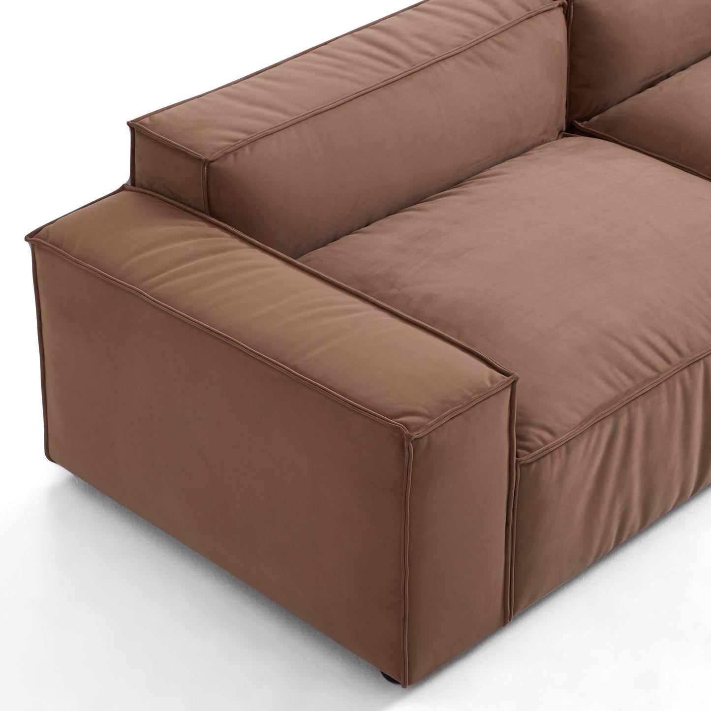 Luxury Minimalist Brown Fabric Sectional-Brown