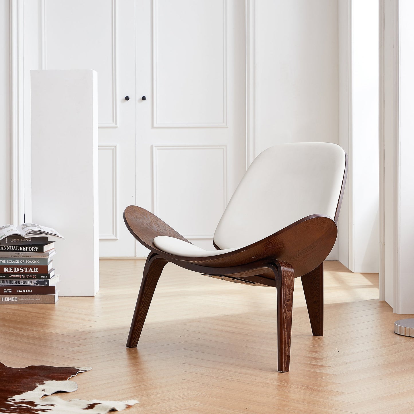 Mermaid Wegner Brown Shell Chair-White