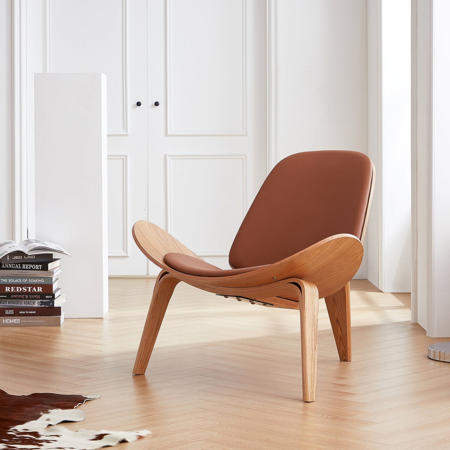 Mermaid Wegner White Shell Chair-Brown