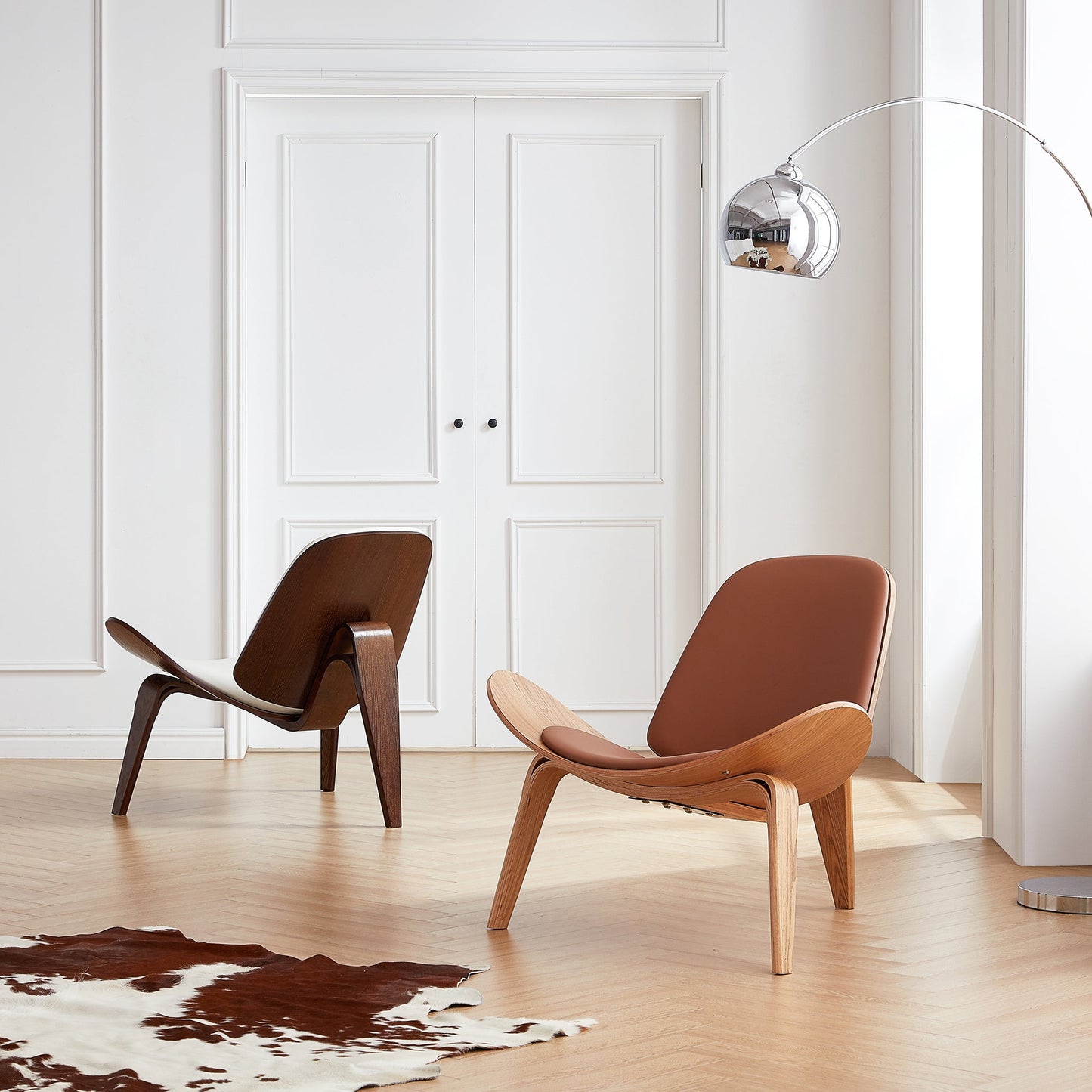 Mermaid Wegner White Shell Chair-Brown