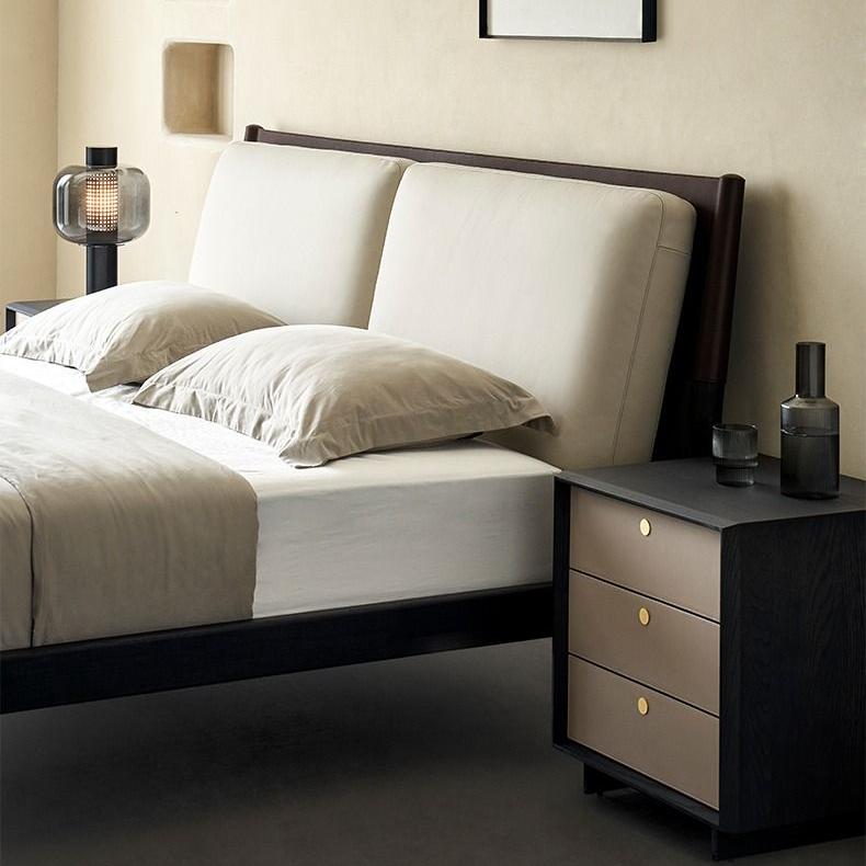 Truffle Cream Leather Bed-Beige