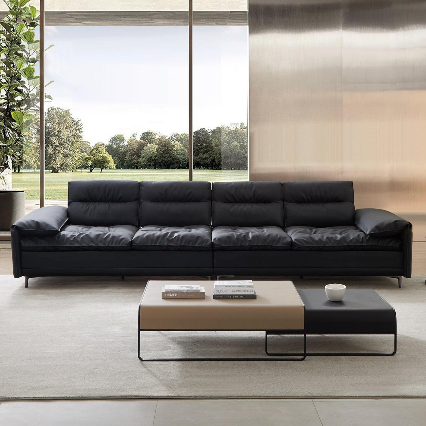 Duet coffee table set-39.4″ & 31.5″-Khaki & Black