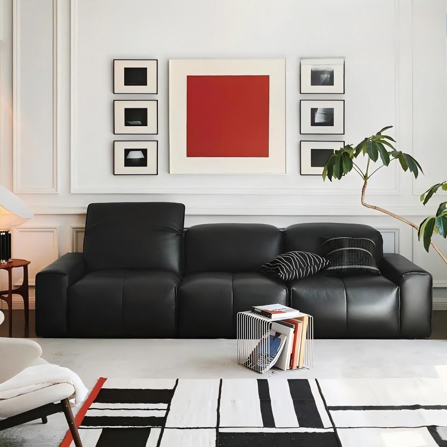 Nero Black Recliner Leather Lounge Sofa-Black