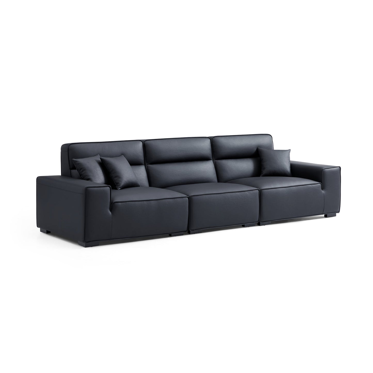 Domus High Back Modular Leather Sofa-Black-129.9"