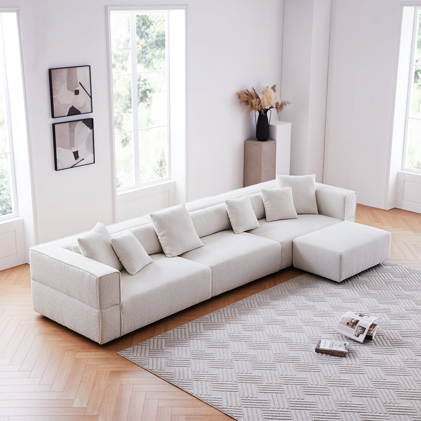 Nordic Modern Creamy Sofa with Ottoman-White