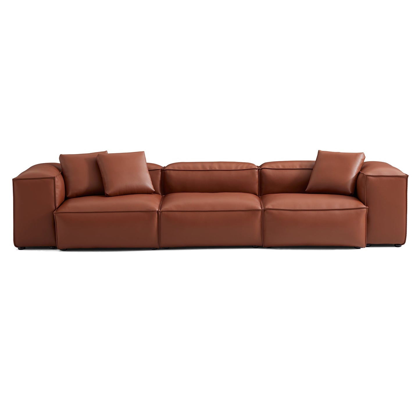 Cube Modular Brown Genuine Leather Sofa-Brown-142.9"-High