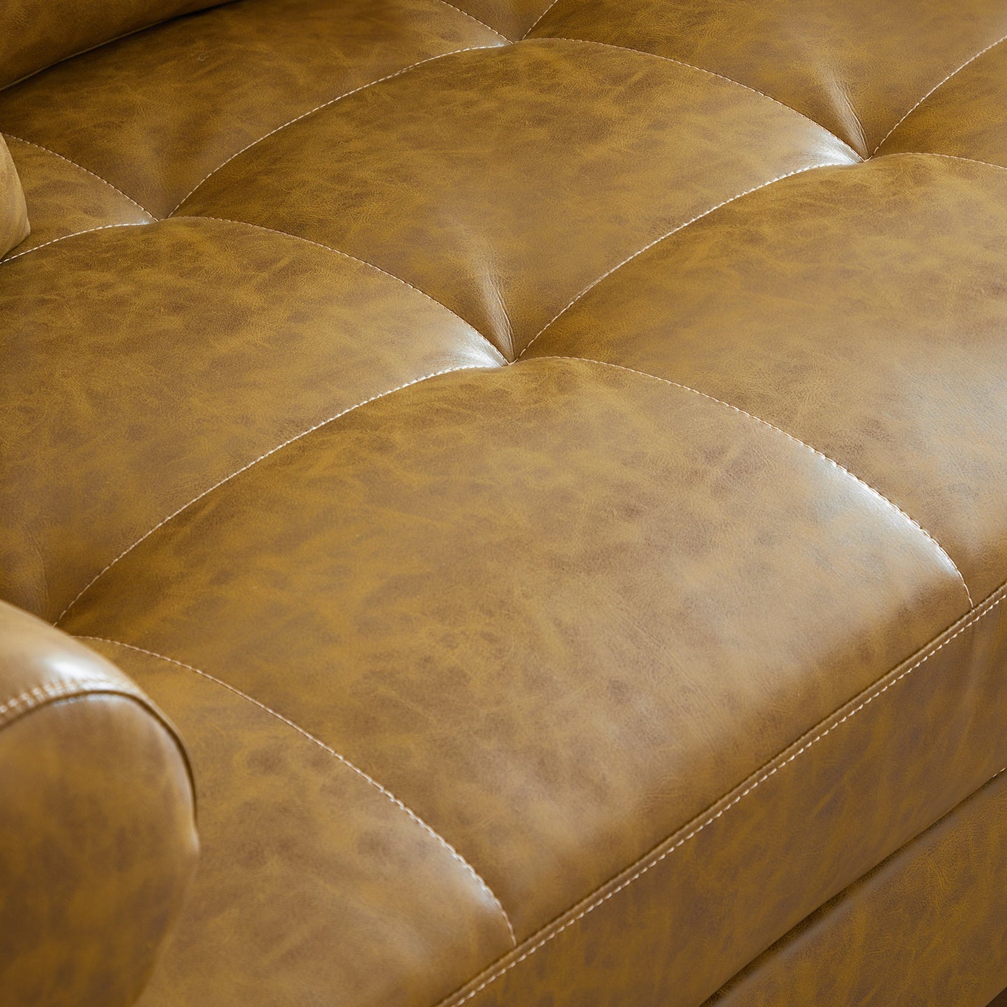 Mid-Century Modern Retro Tan Leather Loveseat-Tan-86.6″